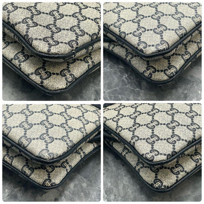 Gucci GG Shoulder Bag Navy Beige Leather Logo — view 9