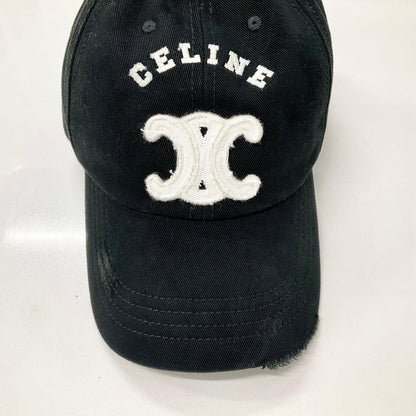 Celine Triomphe Logo Cotton Baseball Cap Distressed Hat