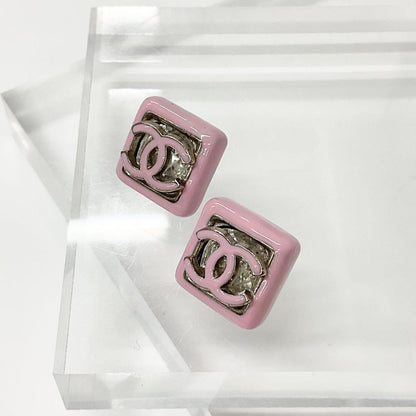 Chanel Earrings Cocomark Square Pink Silver