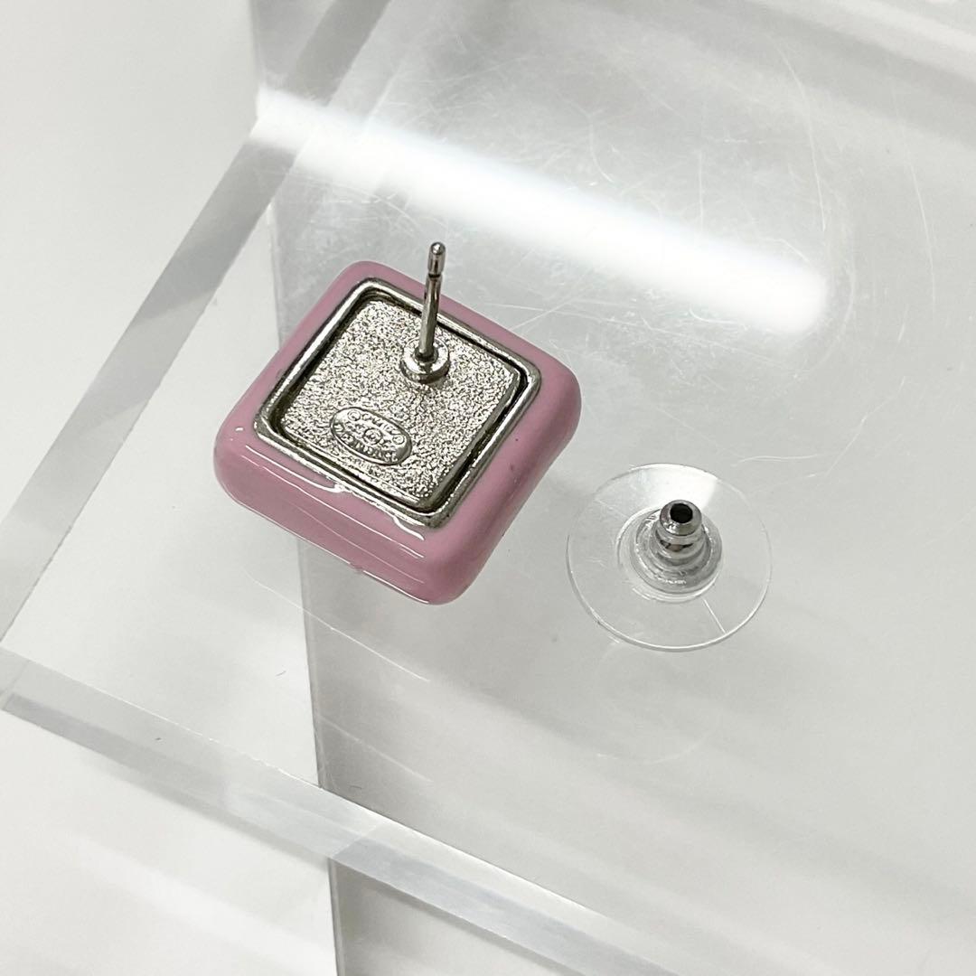 Chanel Earrings Cocomark Square Pink Silver