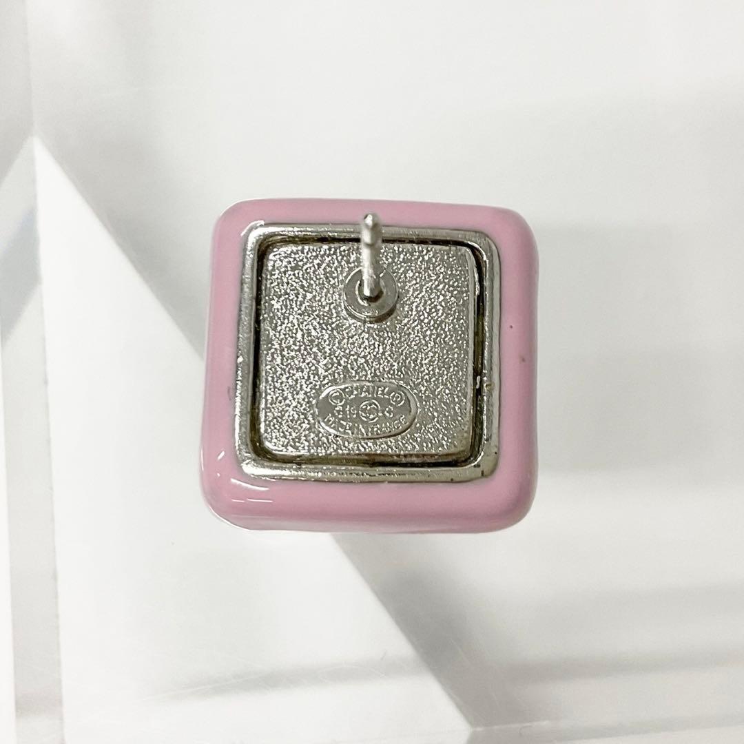 Chanel Earrings Cocomark Square Pink Silver
