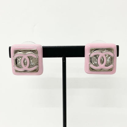 Chanel Earrings Cocomark Square Pink Silver