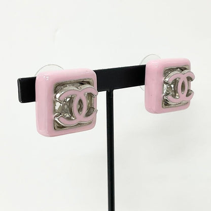 Chanel Earrings Cocomark Square Pink Silver