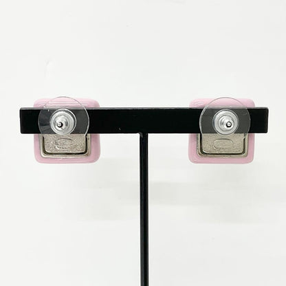 Chanel Earrings Cocomark Square Pink Silver