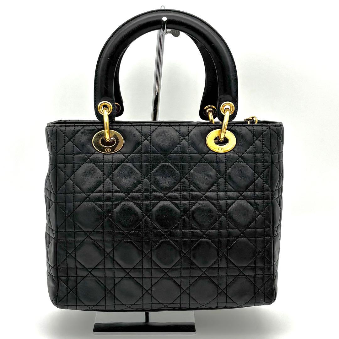 Dior Lady Cannage Black Leather Gold Handbag — view 2