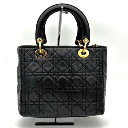 Dior Lady Cannage Black Leather Gold Handbag — view 2
