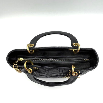 Dior Lady Cannage Black Leather Gold Handbag — view 5