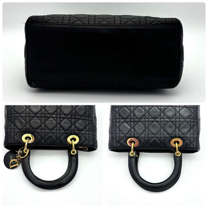 Dior Lady Cannage Black Leather Gold Handbag — view 6