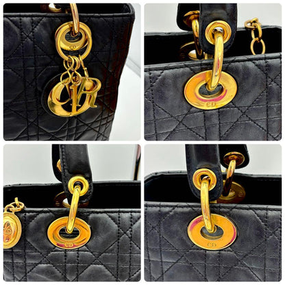 Dior Lady Cannage Black Leather Gold Handbag — view 9