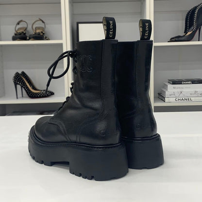 Celine Logo Triomphe Leather Studded Lace-up Short Boots — view 5