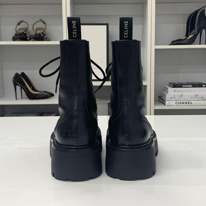 Celine Logo Triomphe Leather Studded Lace-up Short Boots — view 6