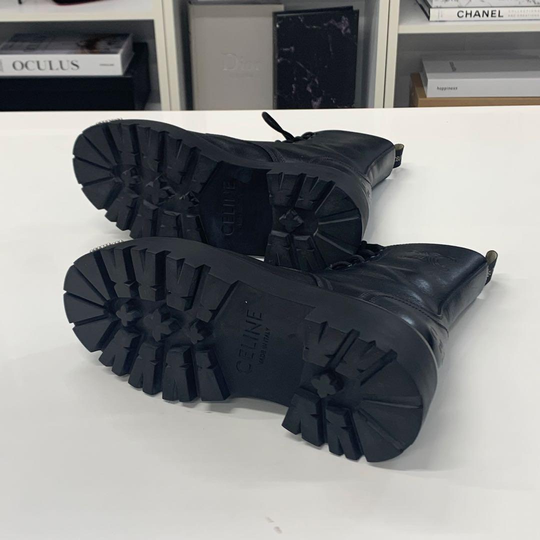 Celine Logo Triomphe Leather Studded Lace-up Short Boots — view 7