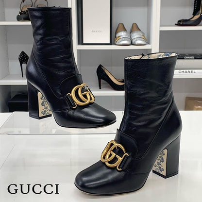 Gucci Double G Leather Short Boots Black
