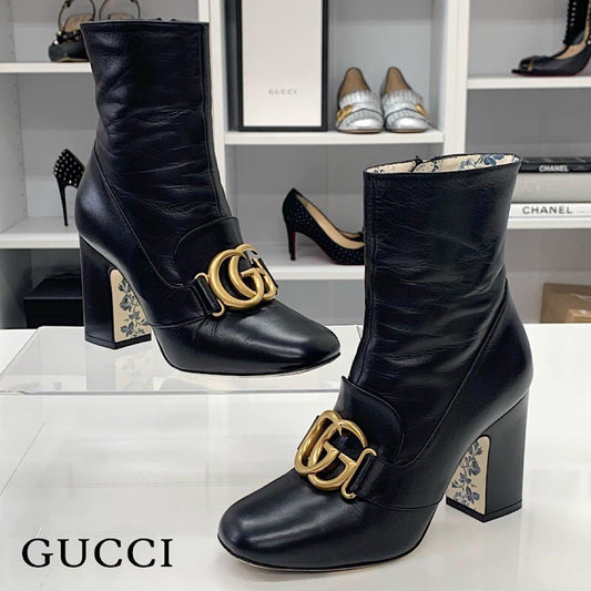 Gucci Double G Leather Short Boots Black