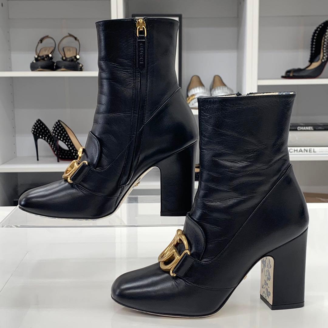 Gucci Double G Leather Short Boots Black — view 2