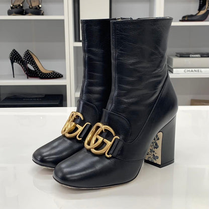 Gucci Double G Leather Short Boots Black — view 3