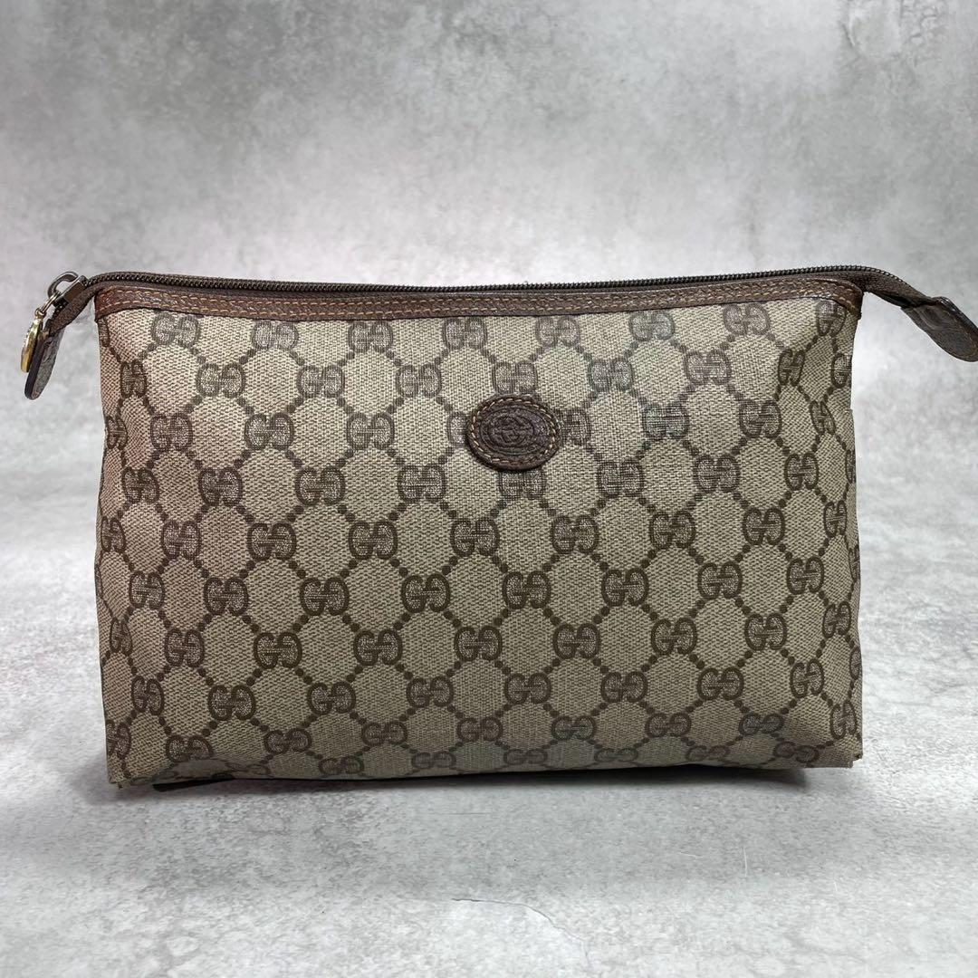 Gucci GG Clutch Brown Beige Leather Logo — view 2