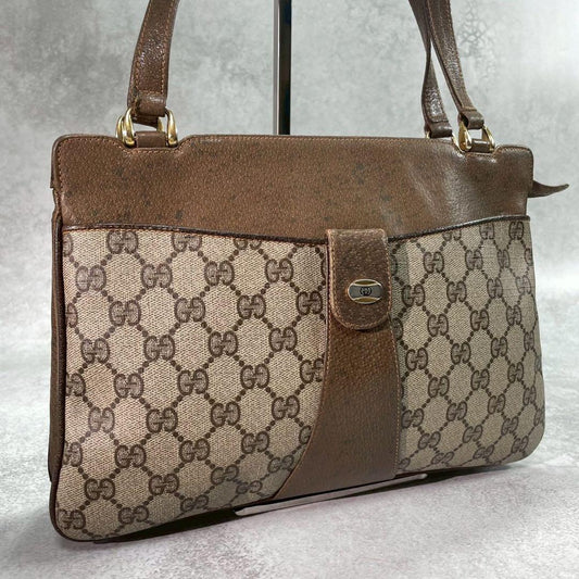 Gucci GG Shoulder Bag Brown Beige Leather