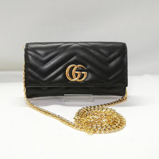 Gucci GG Marmont Chain Wallet Black Gold
