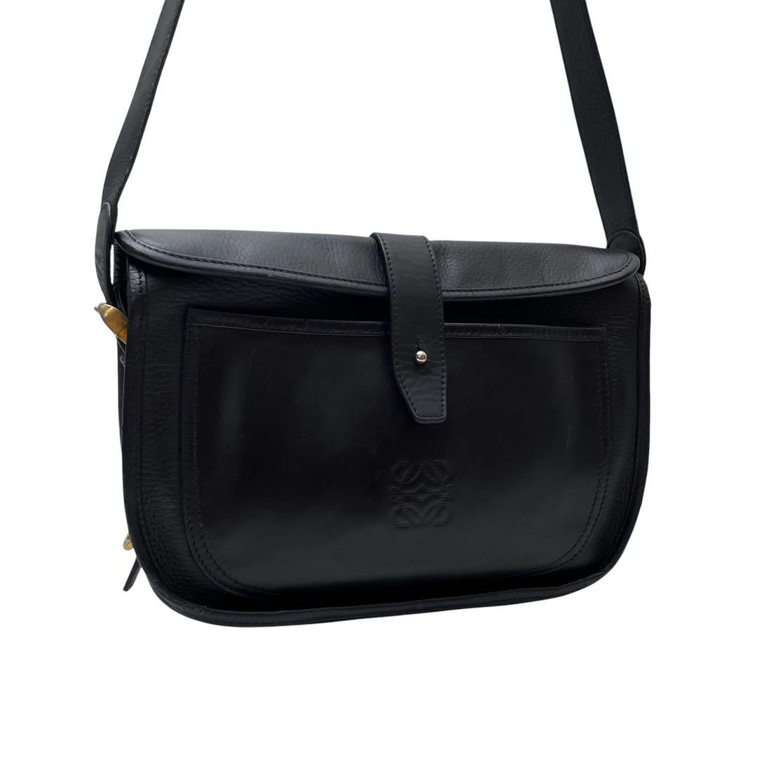 Loewe Leather Anagram Logo Shoulder Bag Gold Black