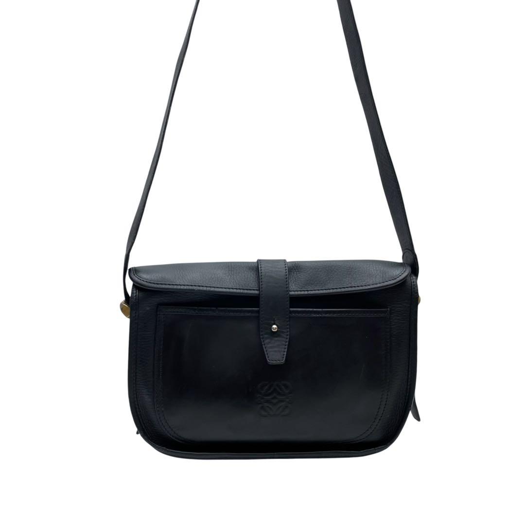 Loewe Leather Anagram Logo Shoulder Bag Gold Black — view 3