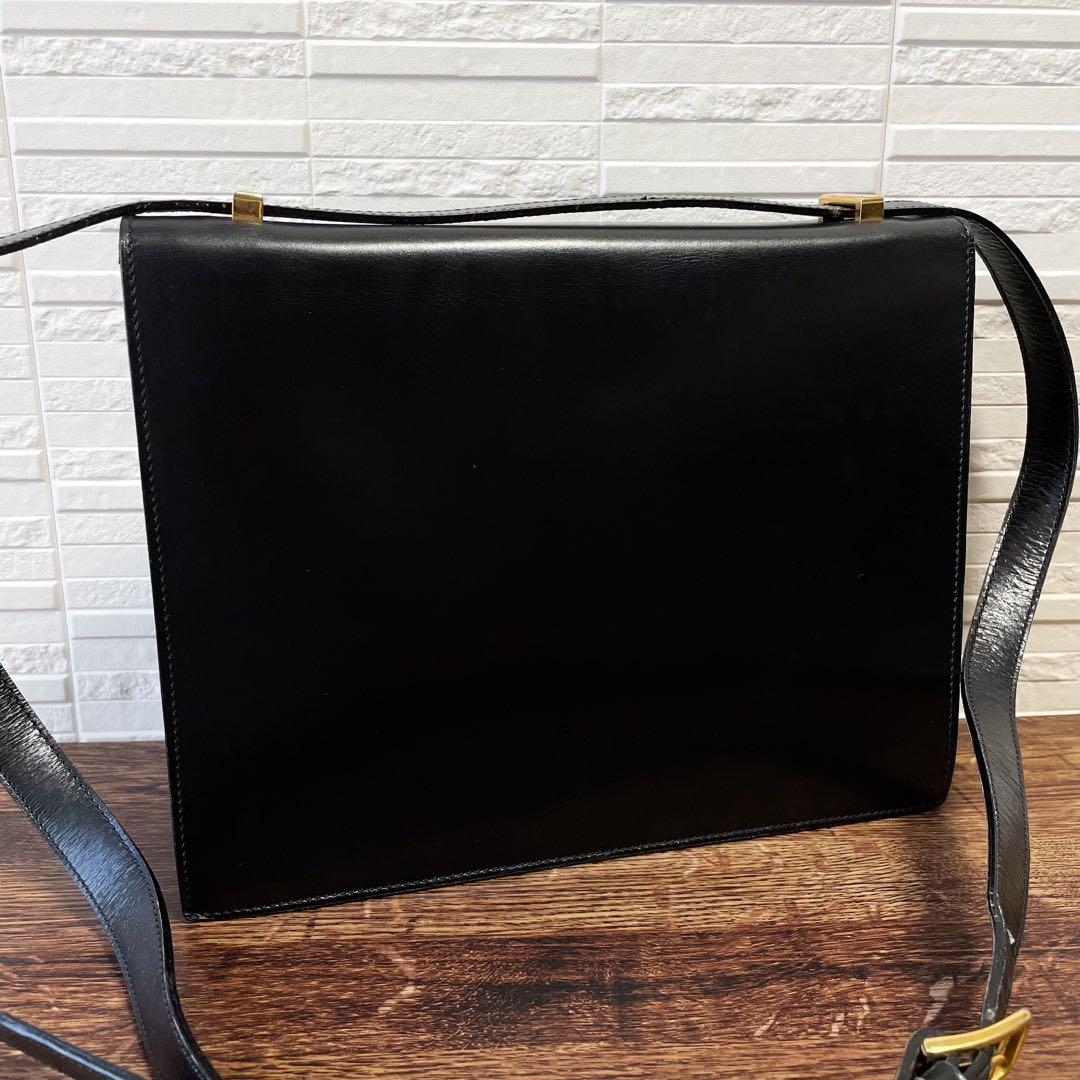 Celine Leather Gold Flap Shoulder Bag Black — view 2