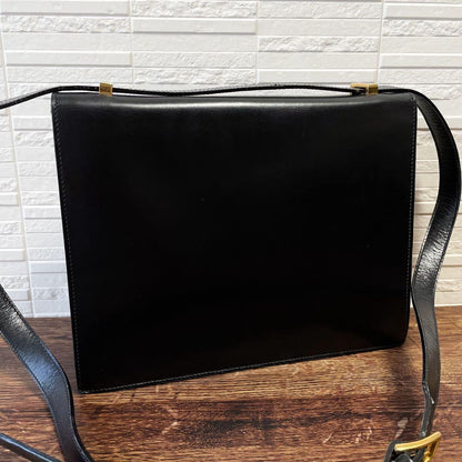 Celine Leather Gold Flap Shoulder Bag Black — view 2