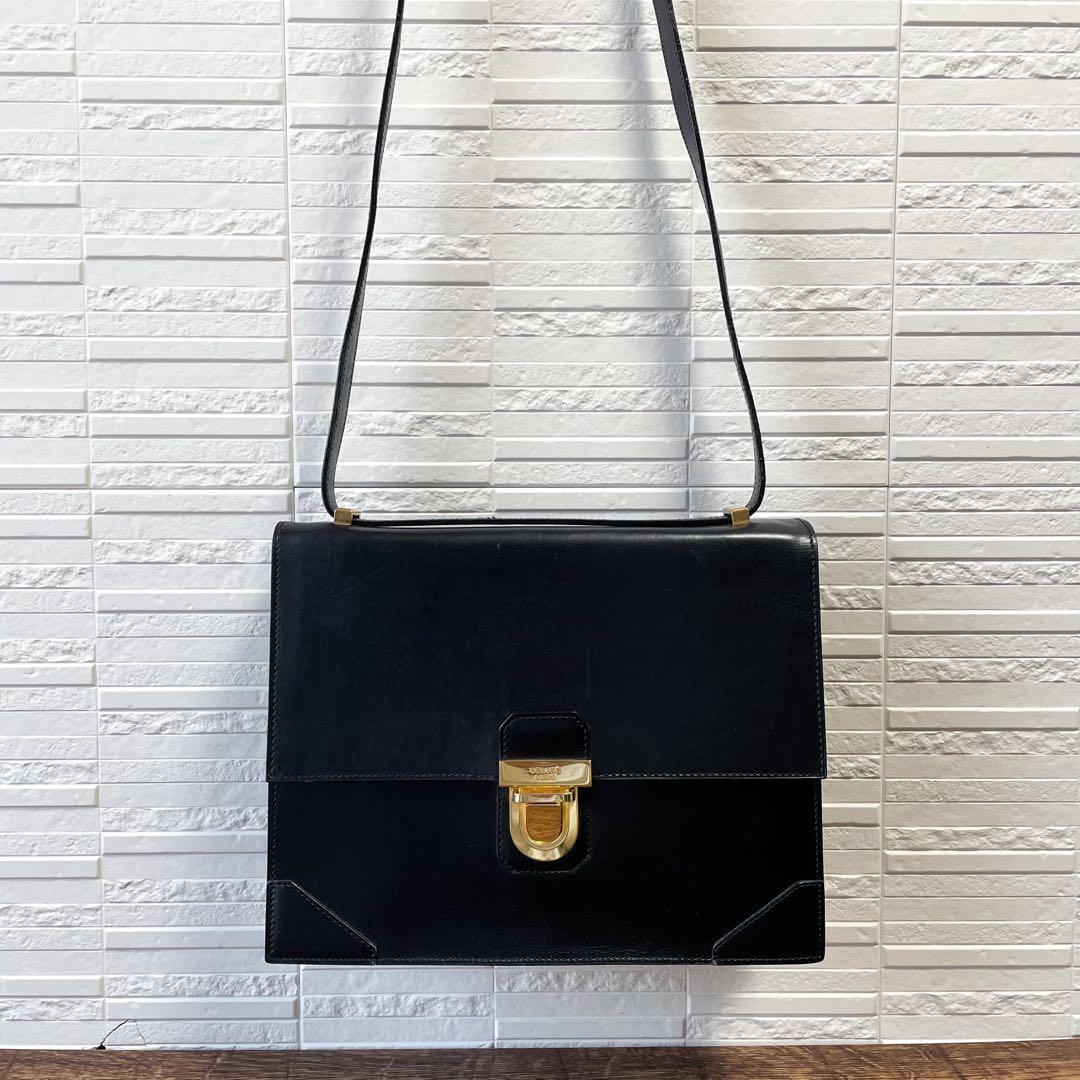 Celine Leather Gold Flap Shoulder Bag Black — view 3