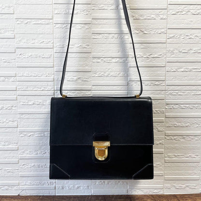 Celine Leather Gold Flap Shoulder Bag Black — view 3