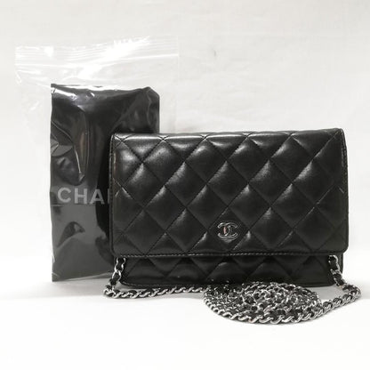 Chanel Lambskin Chain Wallet CC Logo Black Shoulder Bag