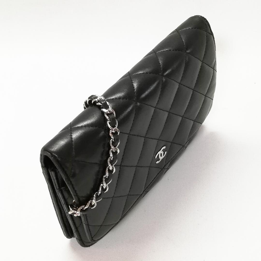 Chanel Lambskin Chain Wallet CC Logo Black Shoulder Bag — view 2