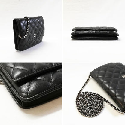 Chanel Lambskin Chain Wallet CC Logo Black Shoulder Bag — view 3