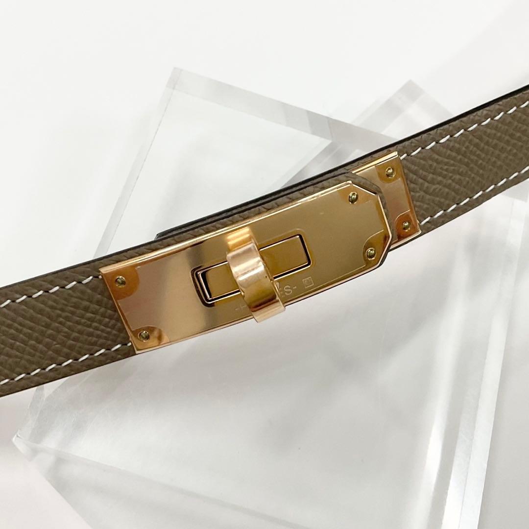 Hermes Veau Epsom Kelly 18 Belt Etoupe Pink Gold — view 5