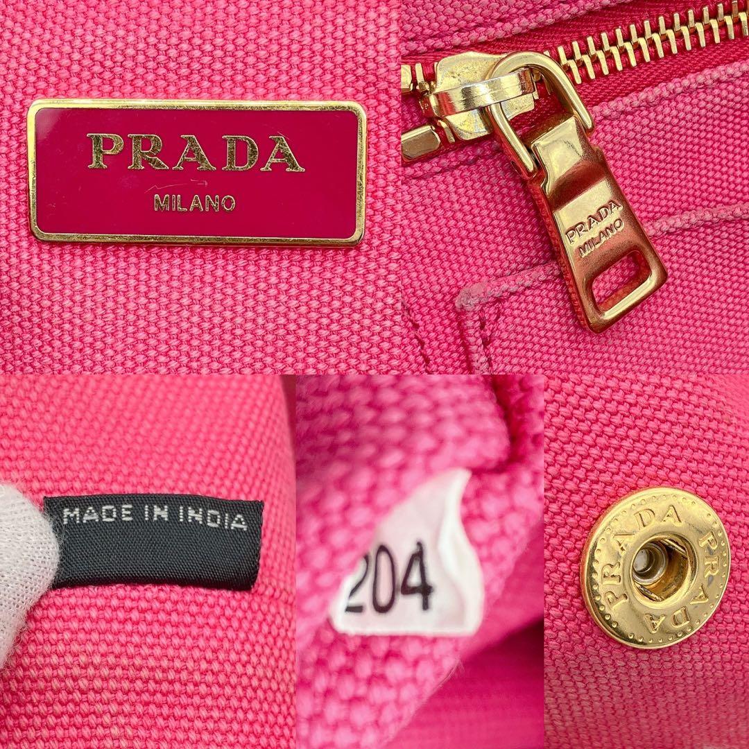 Prada Tote Bag Canapa Triangle Logo Plate Canvas Pink