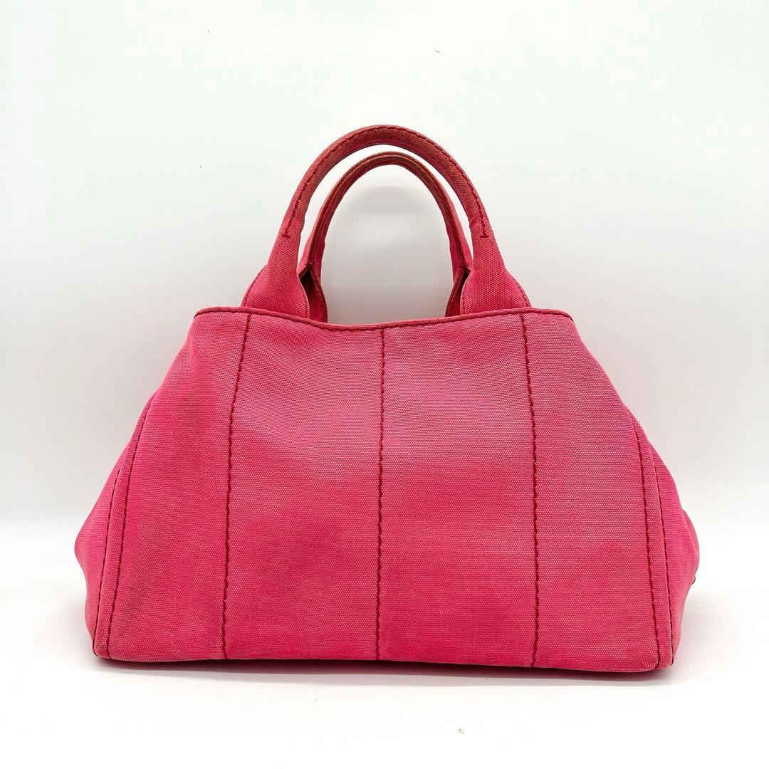 Prada Tote Bag Canapa Triangle Logo Plate Canvas Pink