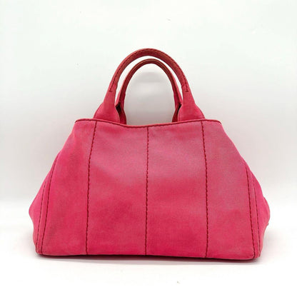 Prada Tote Bag Canapa Triangle Logo Plate Canvas Pink