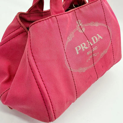 Prada Tote Bag Canapa Triangle Logo Plate Canvas Pink
