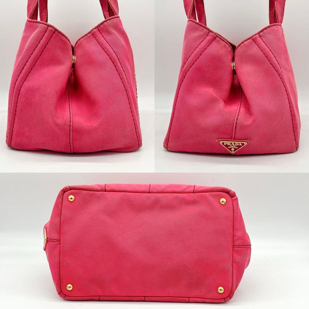 Prada Tote Bag Canapa Triangle Logo Plate Canvas Pink