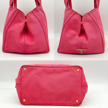 Prada Tote Bag Canapa Triangle Logo Plate Canvas Pink
