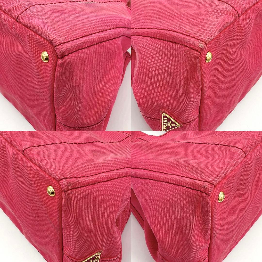 Prada Tote Bag Canapa Triangle Logo Plate Canvas Pink