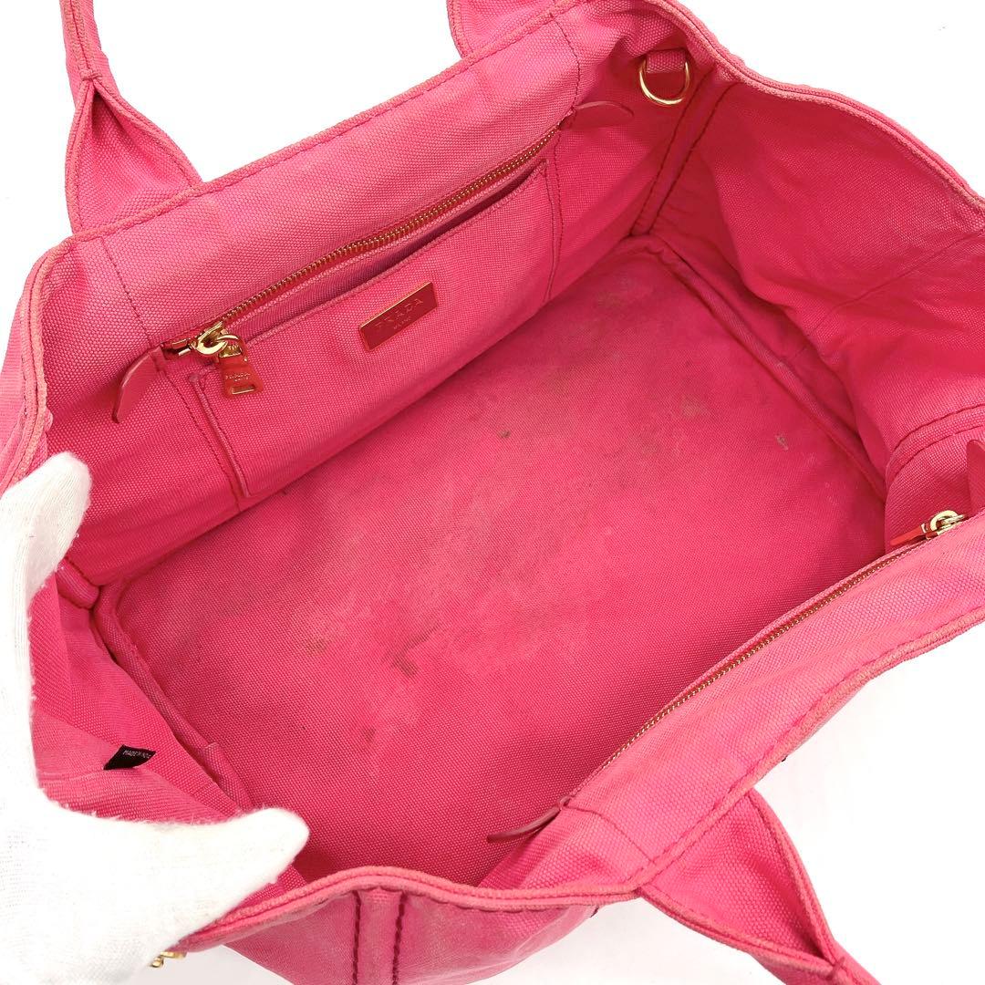 Prada Tote Bag Canapa Triangle Logo Plate Canvas Pink