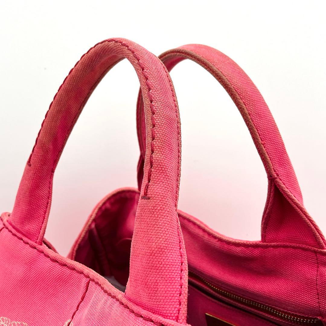 Prada Tote Bag Canapa Triangle Logo Plate Canvas Pink