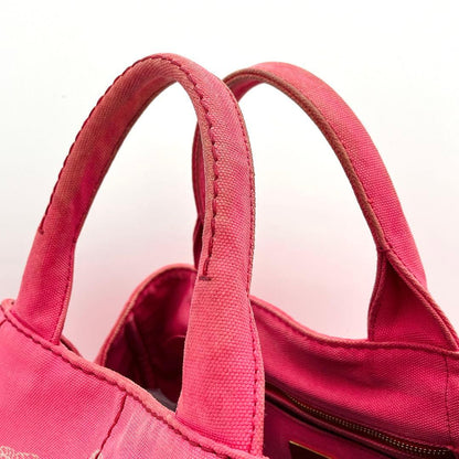 Prada Tote Bag Canapa Triangle Logo Plate Canvas Pink