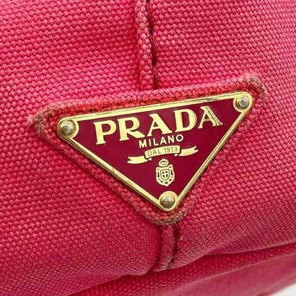 Prada Tote Bag Canapa Triangle Logo Plate Canvas Pink