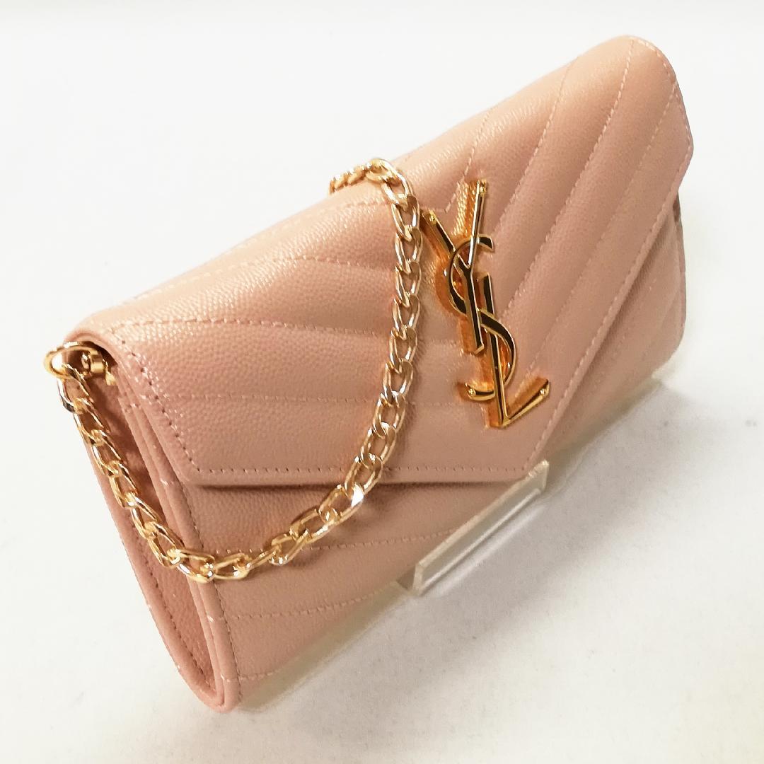 Saint Laurent Long Wallet Chain Shoulder Wallet Pink