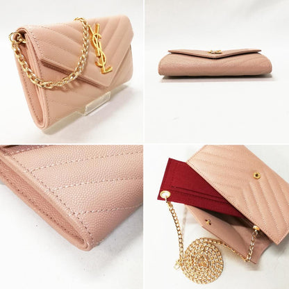 Saint Laurent Long Wallet Chain Shoulder Wallet Pink
