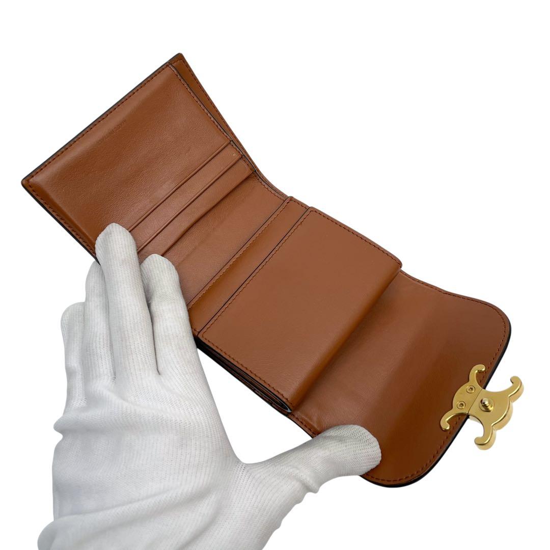 Celine Triomphe Canvas Leather Trifold Wallet Brown