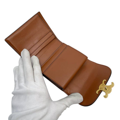 Celine Triomphe Canvas Leather Trifold Wallet Brown