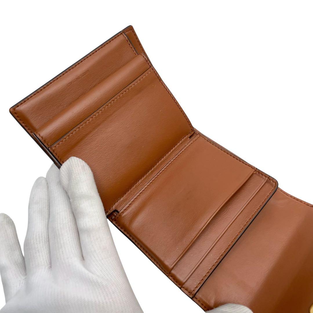 Celine Triomphe Canvas Leather Trifold Wallet Brown