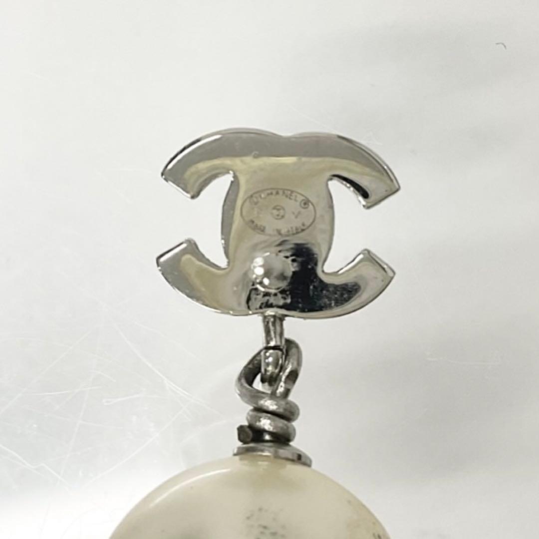 Chanel Earrings CC Logo Line Stone Pearl Silver